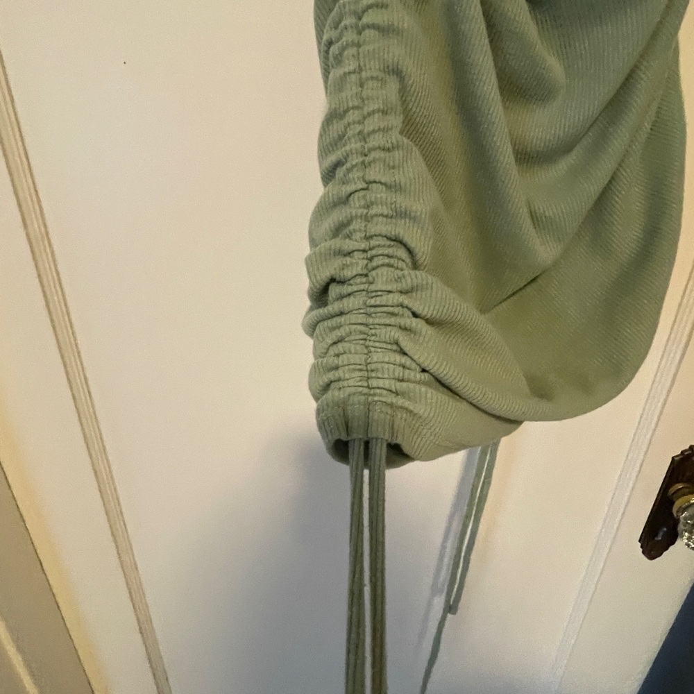 Sage Green Ribbed Drawstring Ruched Bodycon Dress - Picture 3 of 4